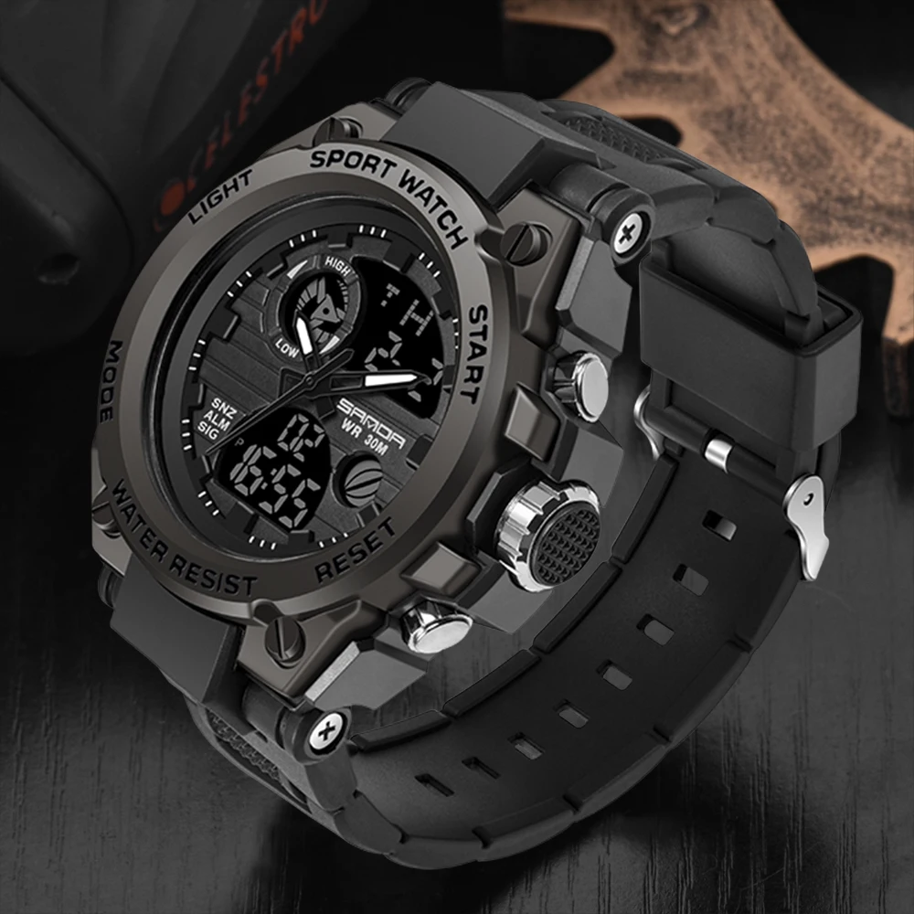 SANDA Top Luxury Watches Men Military Army Mens Watch Waterproof Sport Wristwatch Dual Display Watch Male Relogio Masculino