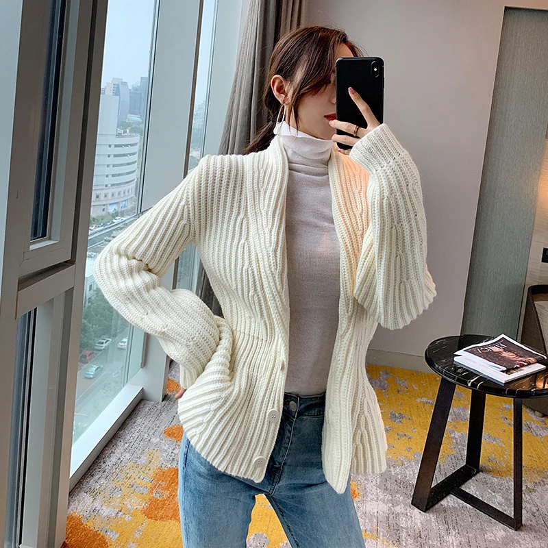 TWOTWINSTYLECasual White Cardigans For Women V