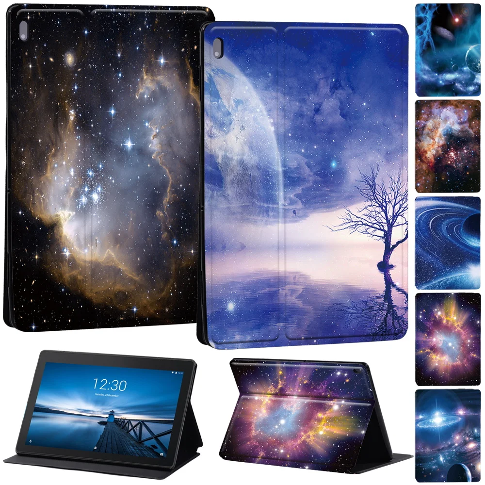 

Case for Lenovo Tab M7 / M8/M10 10.1 Inch/ E10 10.1 Printed Space PU Leather Tablet Protective Stand Folio Shell Cover+Stylus