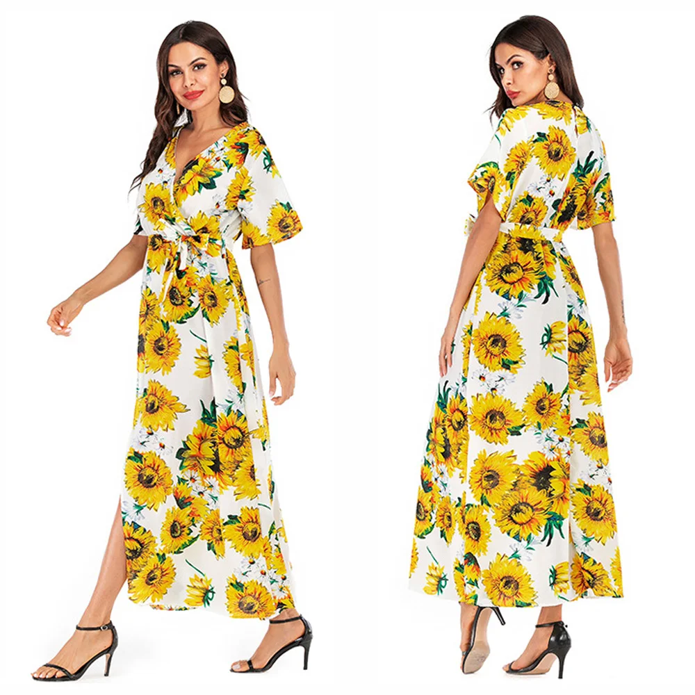 Женское платье-макси с V-образным вырезом в богемном стиле | Женская одежда