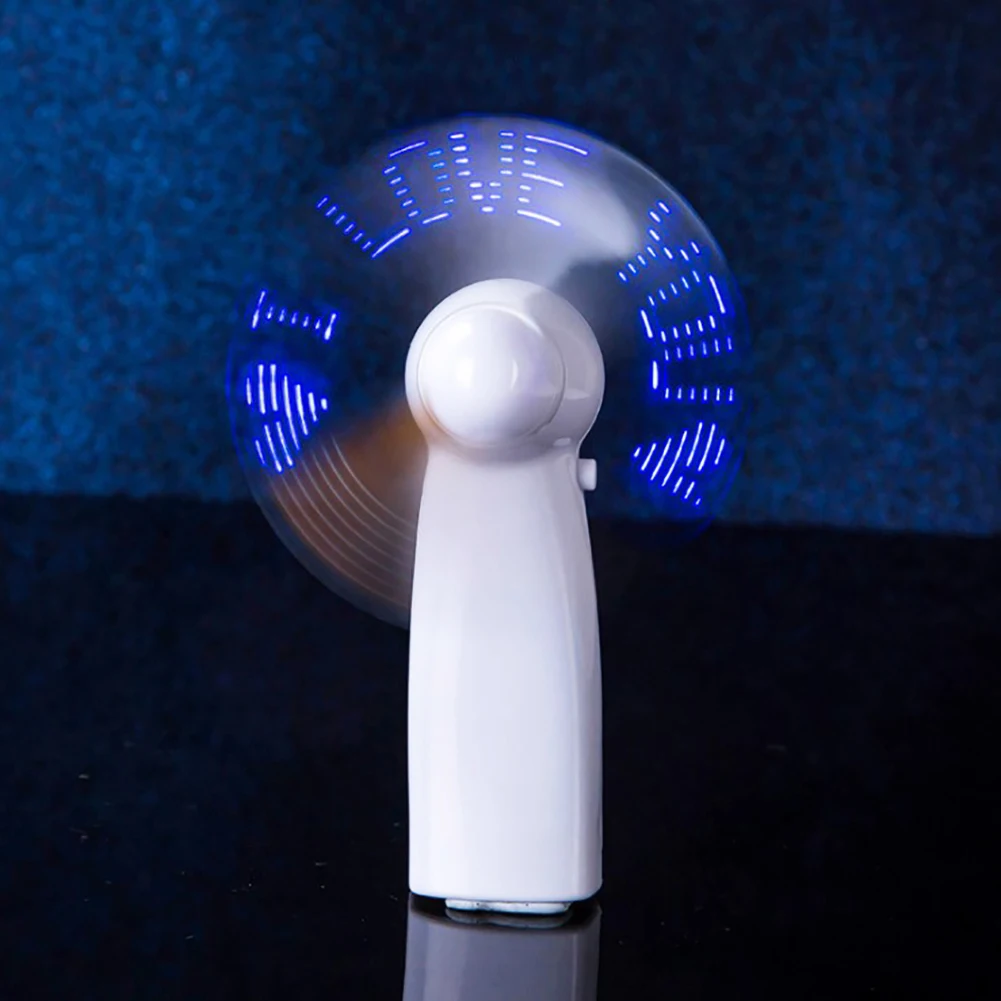 

New Mini LED light small fan love font expression white gift summer cooler cooling fan handheld mini fan with flash word 