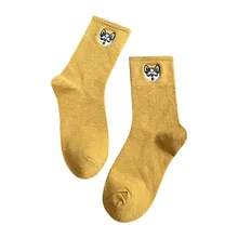 Модные креативные высококачественные теплые женские мягкие носки в стиле Харадзюку с отворотами и вышивкой в виде собаки