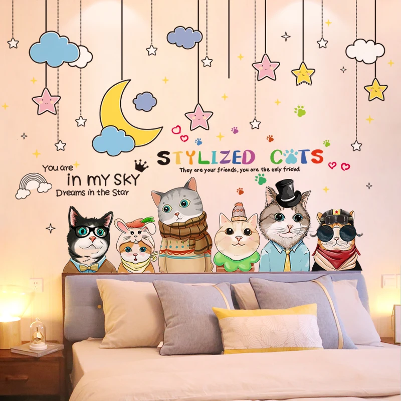 

[shijuekongjian] Cats Animals Wall Sticker DIY Cartoon Stars Clouds Wall Decals for Kids Room Baby Bedroom House Decoration