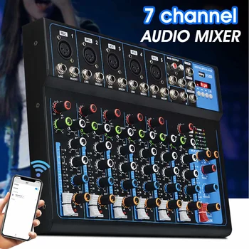 

LEORY 7 Channel Bluetooth DJ Mic Audio Mixer Karaoke Players Contrl LED Digital Display Music Stream Karaoke KTV Match Party