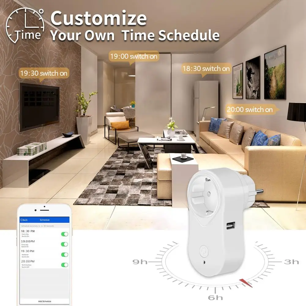 

Pop Europe Wifi Smart Socket with USB,Remote Control Power Monitor SmartHome Outlet for Alexa Voice iming Wireless EU Plug