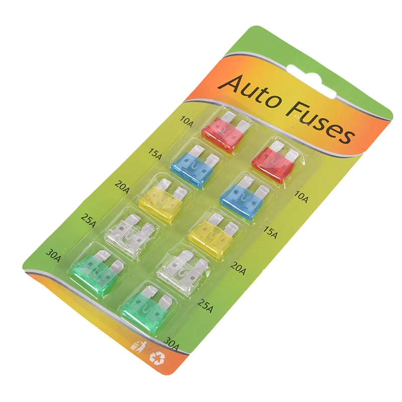 

10PCS/lot Car Insurance Insert 10-30A fuse Kit Trendy Car Fuse Insurance Pieces Set Durable Zinc Alloy Safety Film