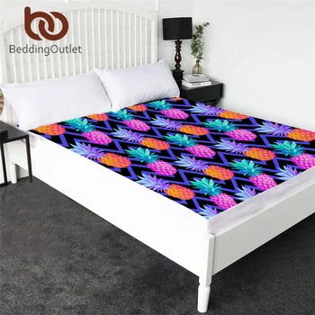 

BeddingOutlet Pineapple Fitted Sheet Tropical Fruit Topper Sheets Geometric Bedding Sheet Purple Queen 1pc Bedlinen Dropship