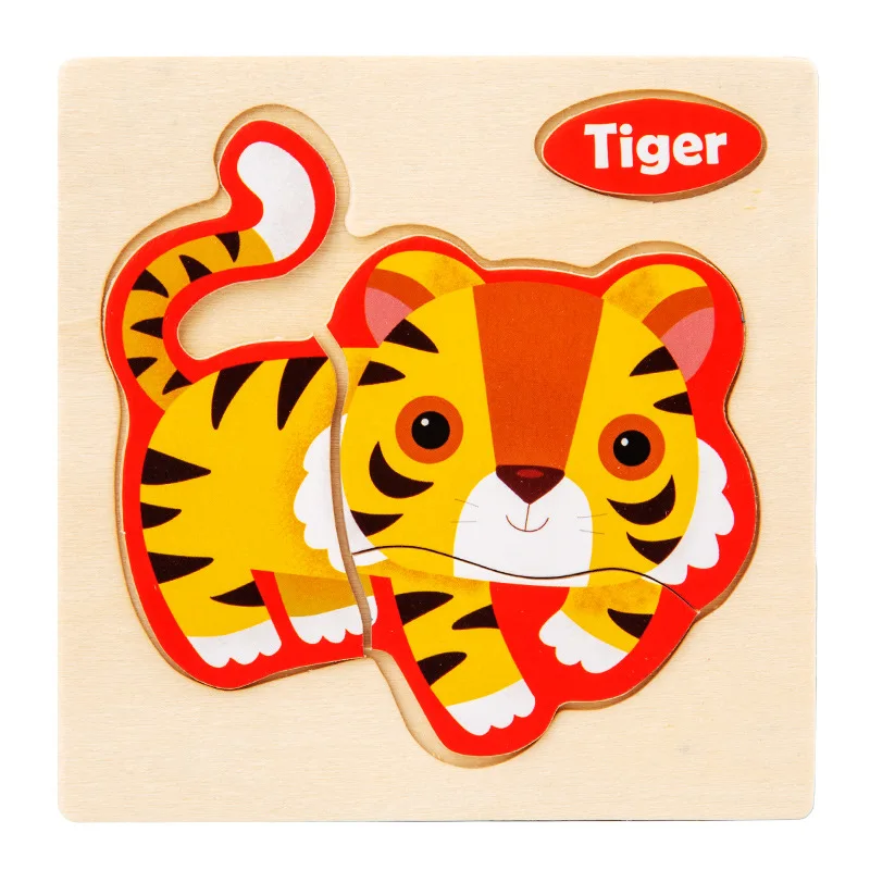 Miniature 3D Wooden Cartoon Animal Puzzle Board for Kids - Early Learning Educational Toy Gift