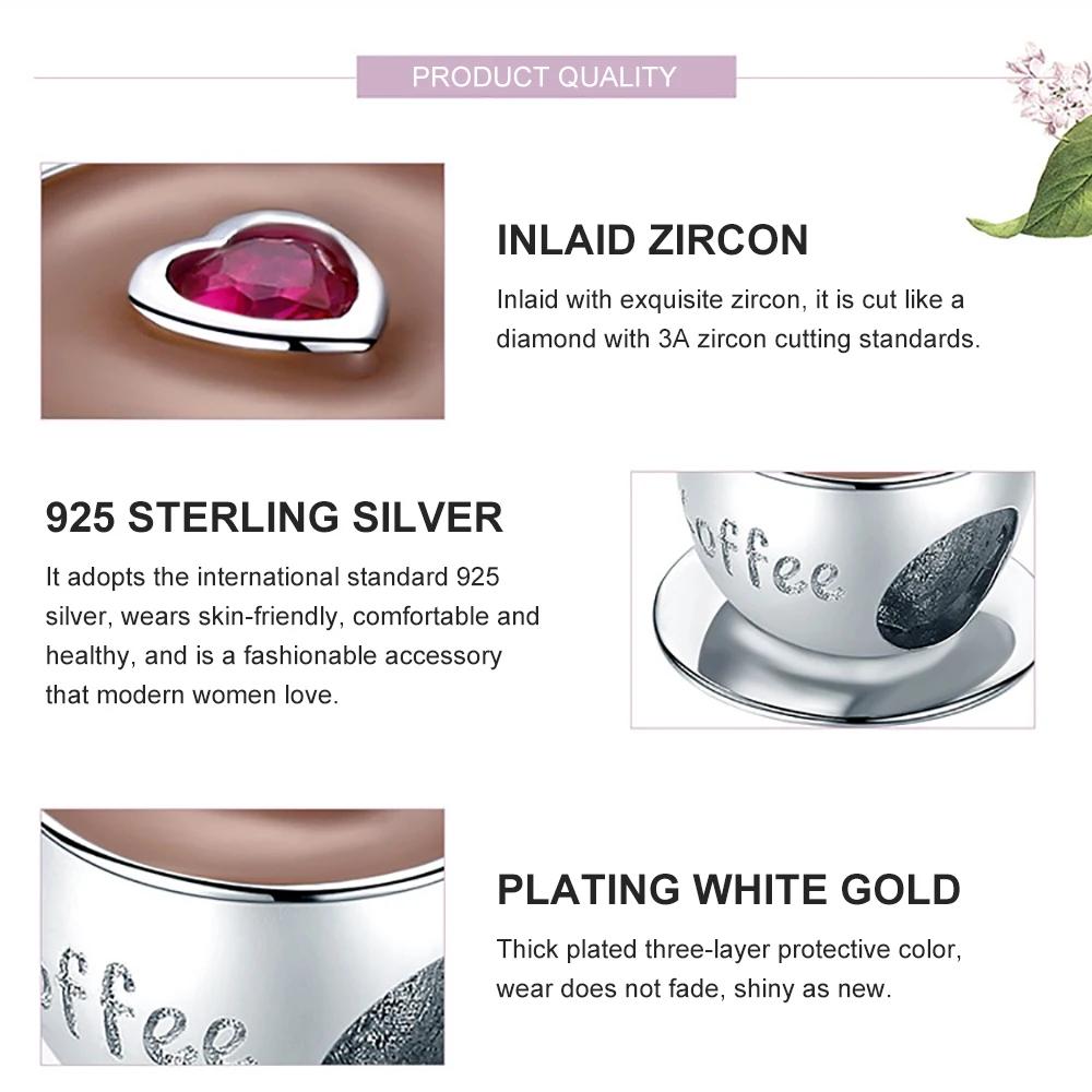 Новая мода 925 пробы серебро любовь свободное время сердце кофе бусины «чашка» подходит Pandora Браслеты с подвесками DIY ювелирные изделия