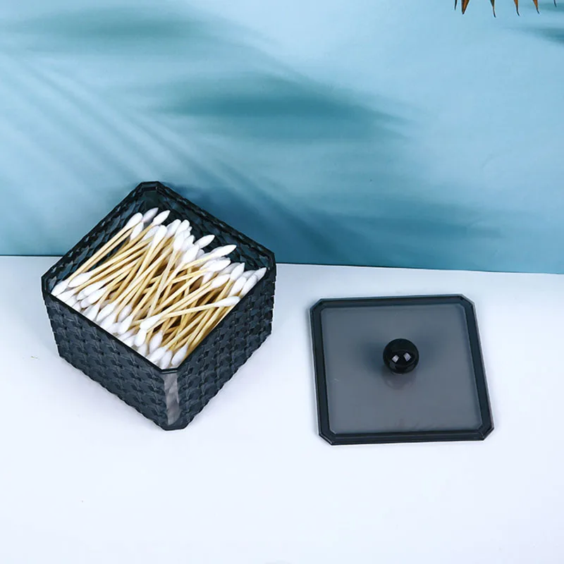 1Pc Transparent Black Acrylic Cotton Swab Tissue With Lid Storage Box Desktop Dustproof Lipstick Cosmetics Storage Mechanism 2