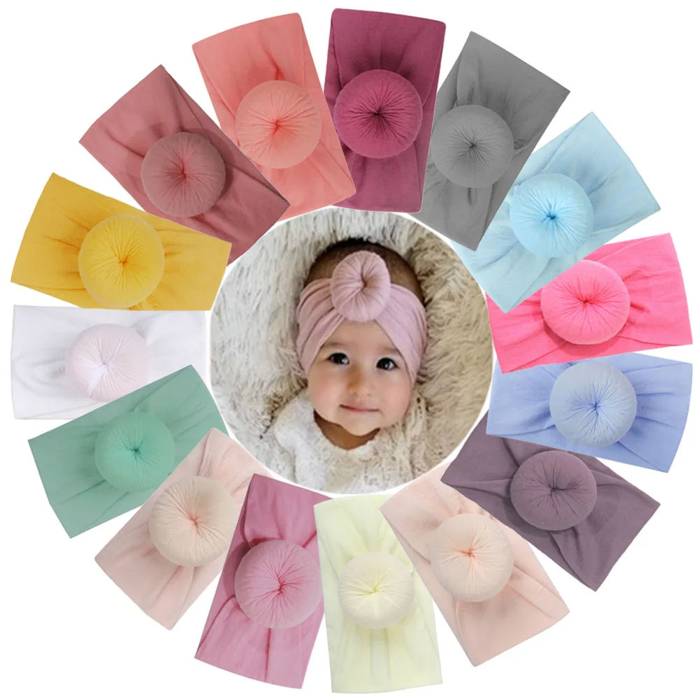 

Baby Headdress 23 Color Nylon Wide Children's Hair Accessories Super Soft Round Ball Nylon Stockings Wide Hairband