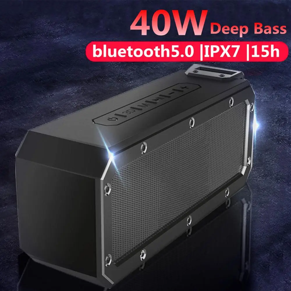 Bluetooth Speaker 40W Portable Column Bluetooth Soundbar for Computer Super Bass Stereo Waterproof Shockproof Boom Box 15 Hours