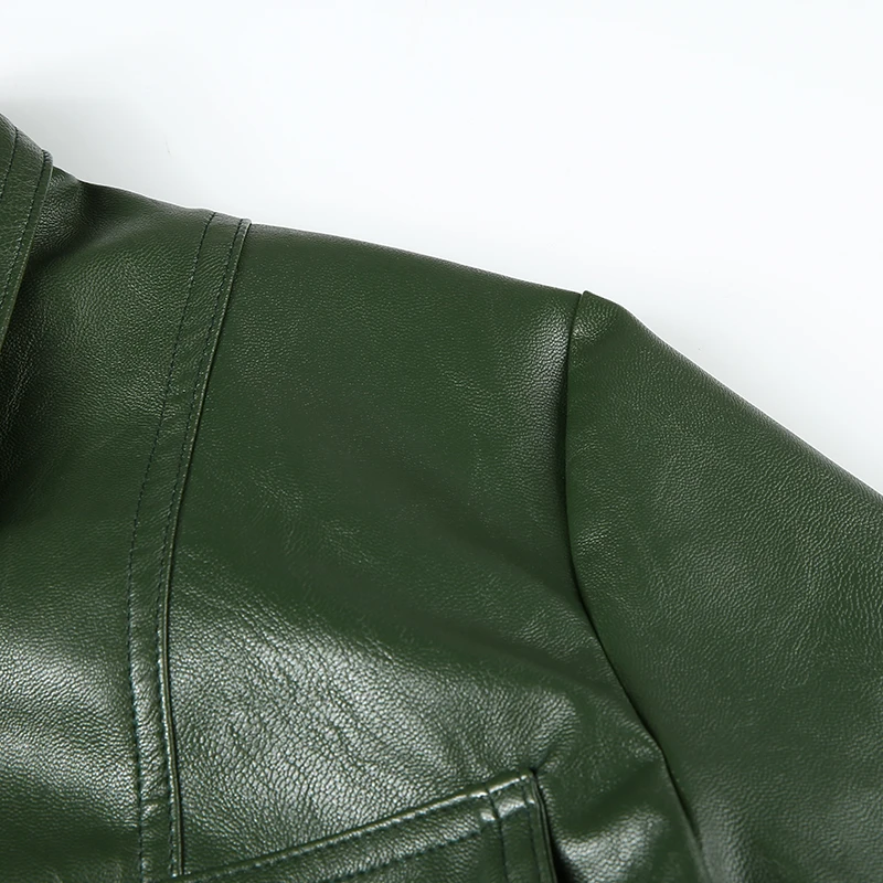 HEYounGIRL Harajuku укороченная куртка из искусственной кожи с рукавом лпн зеленое пальто женское повседневное элегантное пальто дамское осеннее уличное пальто