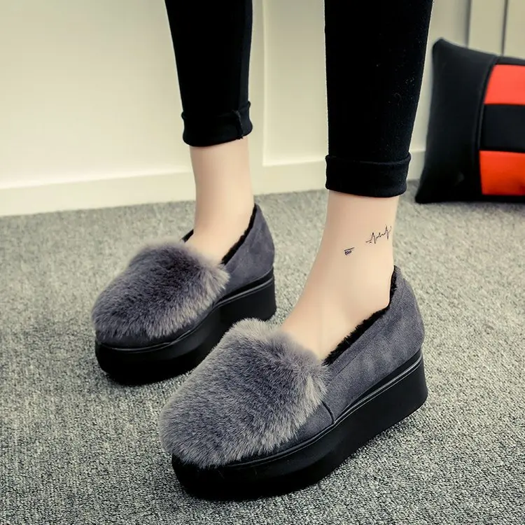 

Winter Women Shoes Loafers Plus Size Creepers Flat Platform Fleece Shoes Slip On Flat Fur Shoes For Female Moccasins 69