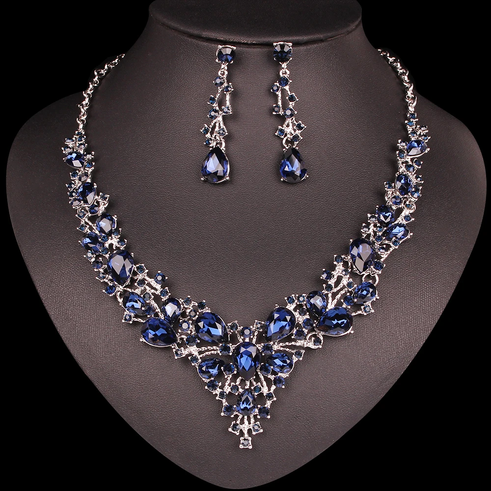 

Fashion Austrian Crystal Earrings Necklace Set Indian Bridal Jewelry Sets Prom Wedding Party Costume Accessories Gift for Women