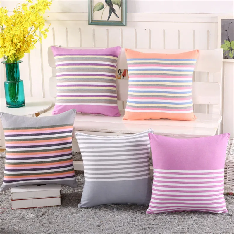 

45x45cm Linen Geometric Striped Lattice Pillowcase Sofa Waist Cushion Cover Home Office Chair Decorative