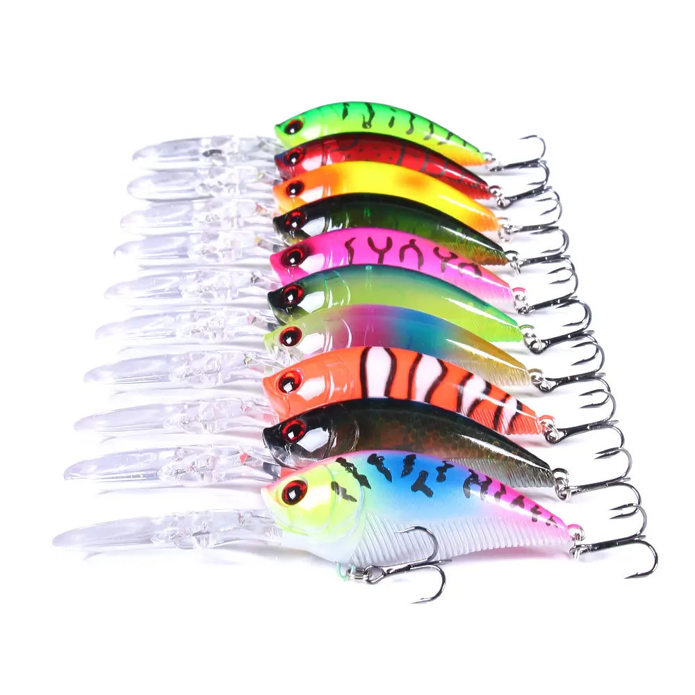

50pcs 21g Crankbait Long Lip Fishing Lure Floating Bionic Wobbler Crank Bait Artificial Lure Hard Bait 3D Eyes Minnow Bass Bait
