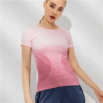 Red Sport Top Женская Спортивная кофта для йоги Топ для спортзала с коротким рукавом спортивный Топ Женский Для Фитнеса Йоги рубашка градиент цвета топы спортивные для женщин спортивная одежда - Цвет: Red Sport Top