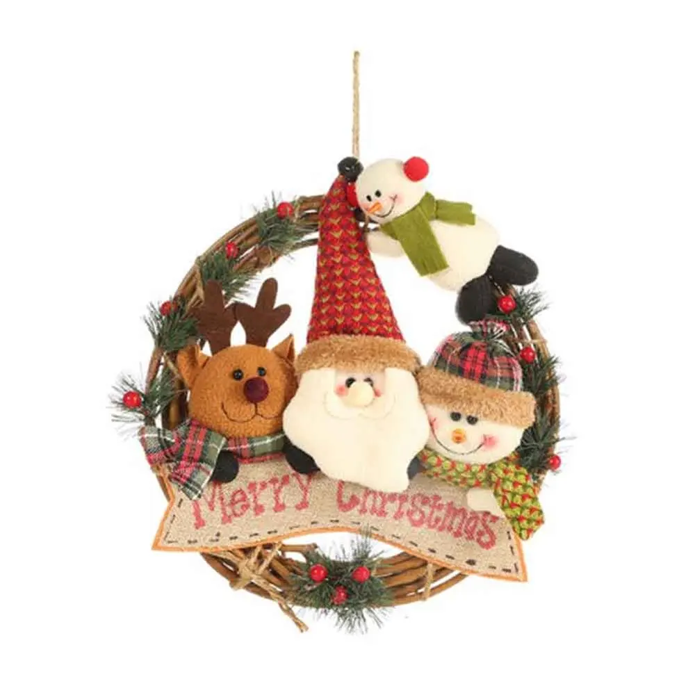 

New Year Christmas Rattan Circle Santa Claus Snowman Elk Rattan Circle Pendant Rattan Wreath Ornament Decorations Gift