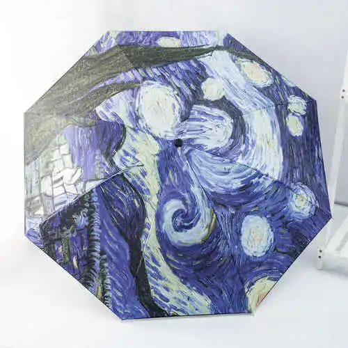 New Van Gogh Oil Painting Umbrella Rain Women Brand Paraguas Creative Arts Parasol Female Sun And Rain Umbrellas - Цвет: External pattern