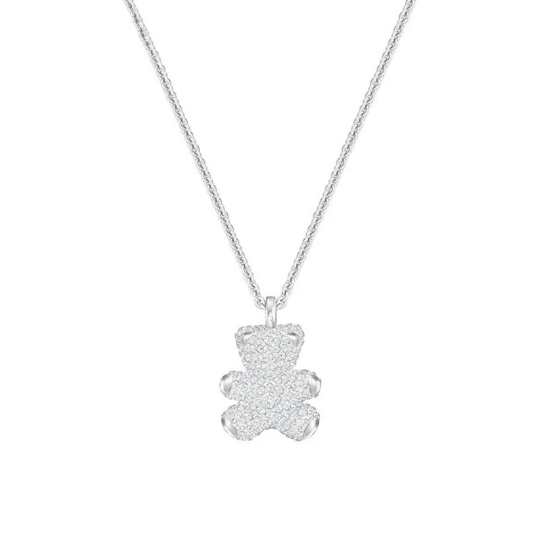 Высокое качество SWA 3D стерео Медвежонок ожерелье кристалл кулон ювелирные изделия ключицы цепи милые подарки красный черный белый подарок на день рождения - Окраска металла: White