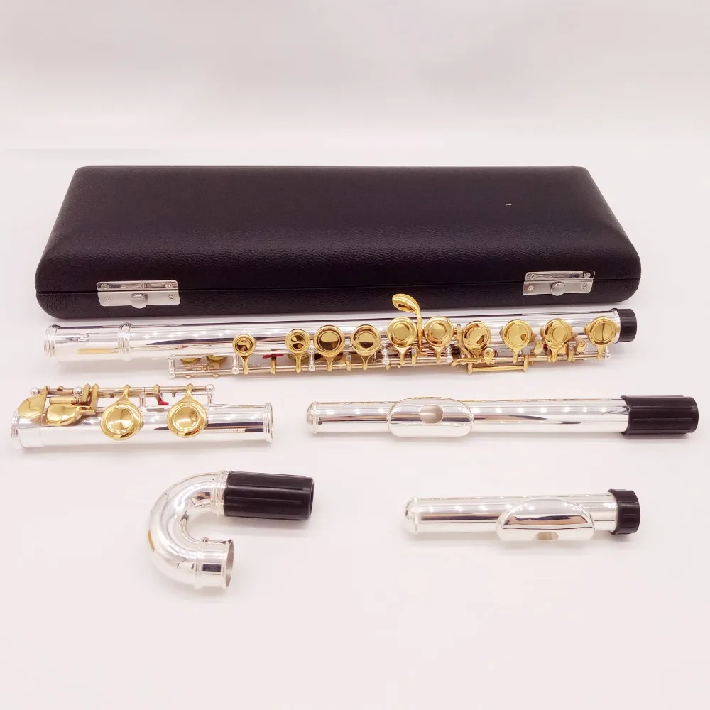 Новинка, профессиональная флейта MFC, 281 Посеребренная флейта, золотой ключ, промежуточная Студенческая изогнутая головная муфта, флейты C ножкой, 16 отверстий