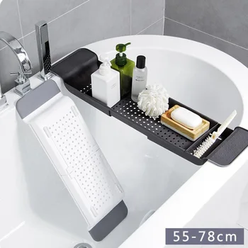 

Storage Holders Racks Multipurpose Adjustable Bathtub Tray Shower Wine Glass Book Holder Drain @LS