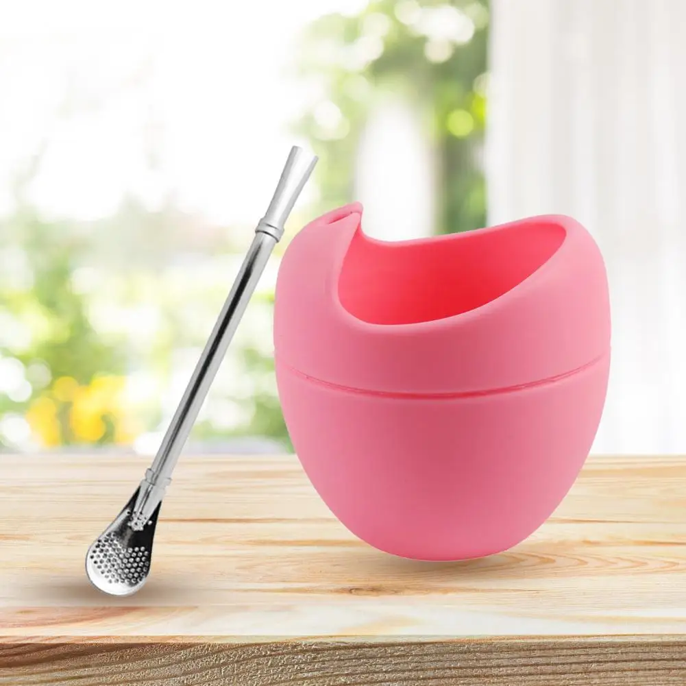 Yerba Mate Tea Cup Reusable Mate Tea Cup Filter Portable Silicone Bombilla Stainless Steel Straw Drink