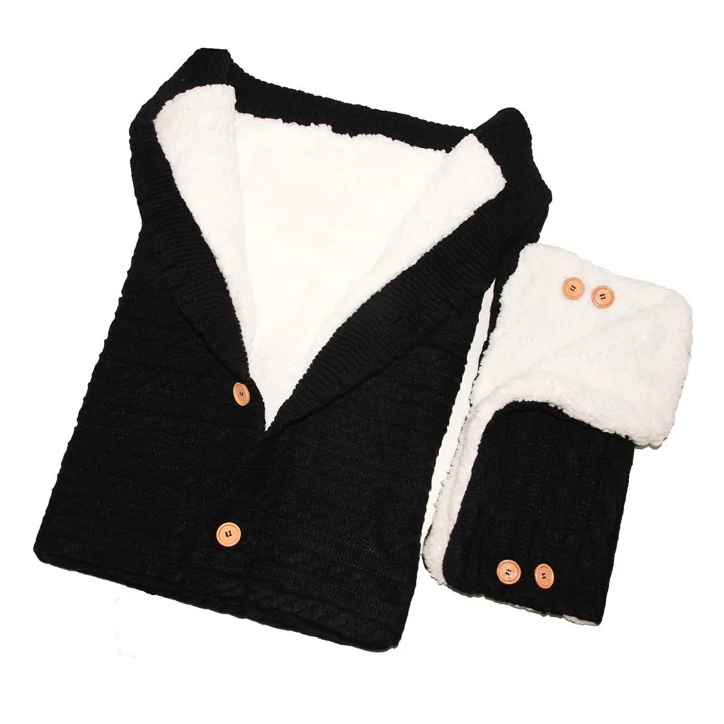 Спальный мешок+ коляска Обёрточная бумага перчатки зимние комплекты теплой одежды, аксессуаров, милый, для новорожденных и малышей мягкий спальный мешок кнопка вязаный 19Ot - Цвет: Black