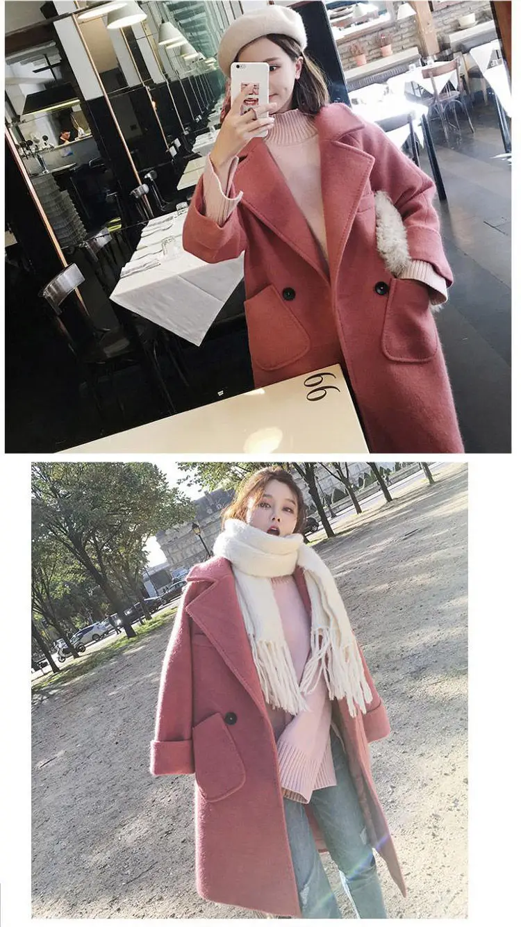 Женское зимнее пальто с длинным рукавом, теплое одноцветное шерстяное женское Элегантное однобортное шерстяное длинное пальто размера плюс w008