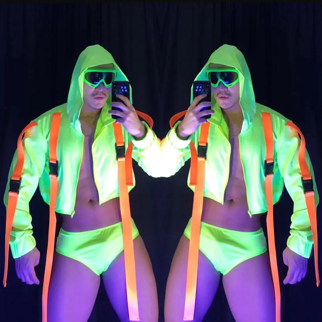 Sexy Bar Nightclub Pole Dancing Outfit Fluorescent Green Bandage Hooded  Jacket Shorts 2 Piece Set Role Performance Uniform - Pole Dancing -  AliExpress