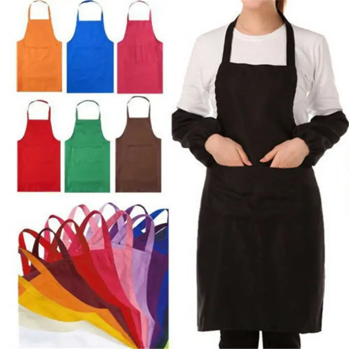 Adjustable Bib Apron Dress Men Women Restaurant Chef Classic Cooking With Pockets Butcher Craft Baking Kitchen Cooking BBQ