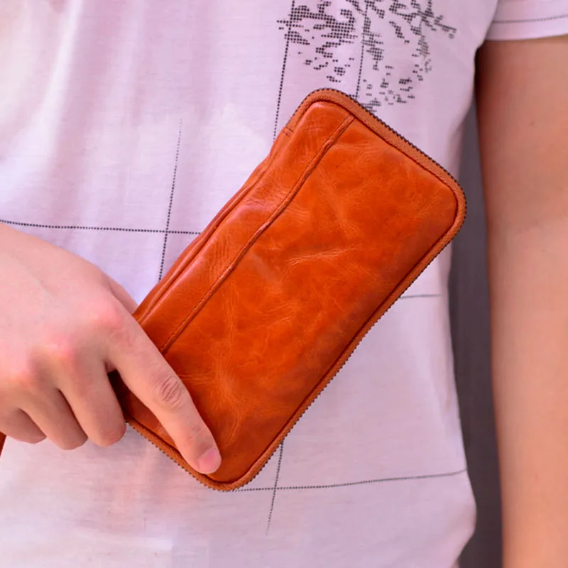 AETOO Handmade vegetable tanned leather men's wallet, first layer cowhide wallet, multifunctional retro large-capacity wallet 3