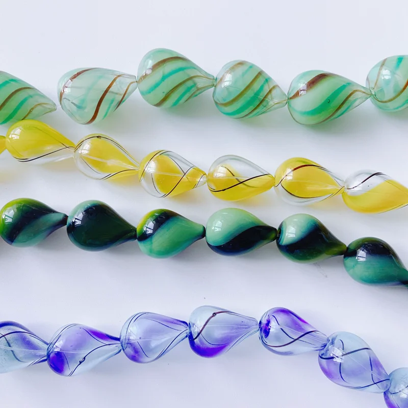 

Drop-shaped Stripe Straight Hole Hollow Loose Beads Glass Pendant Necklace Earring Charm Material Accessories