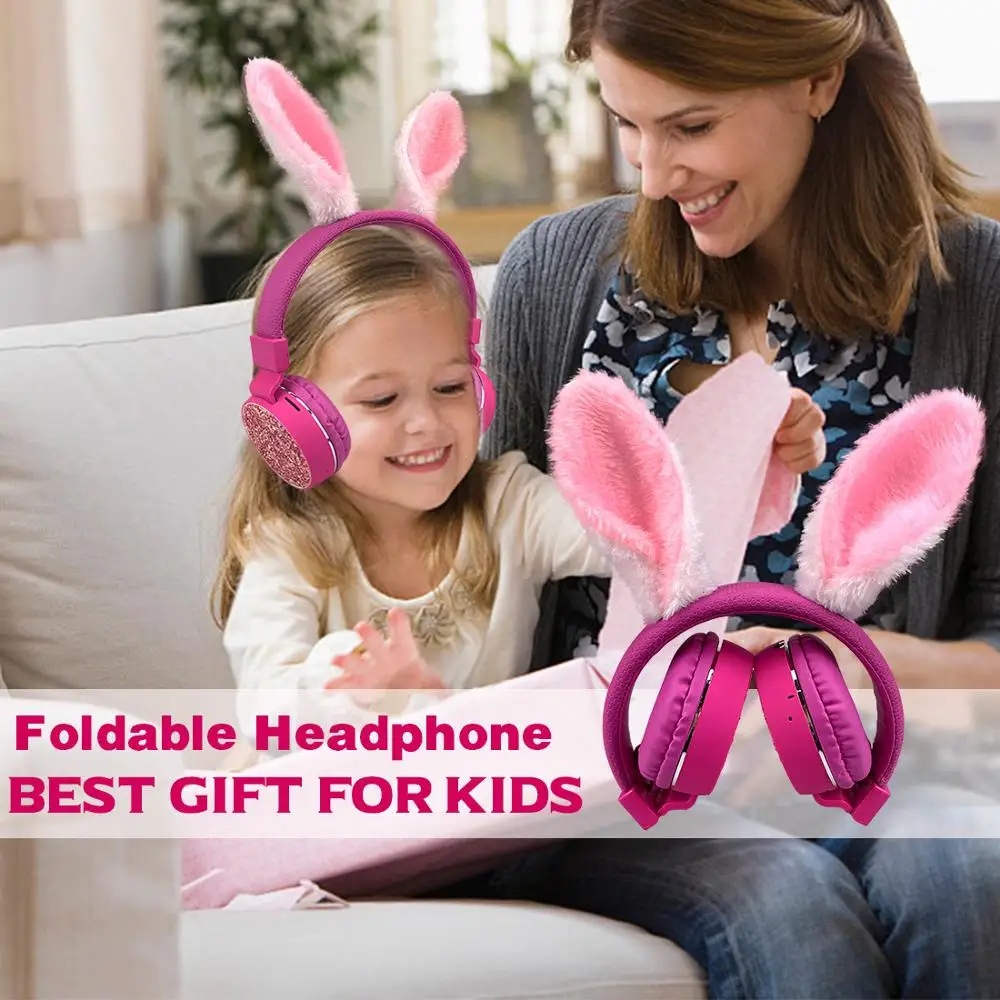 Kids Bluetooth 5 0 Headphones Fluffy Rabbit Ears Headset Foldable Earphone Support TF Card FM Aux In for Boys Girls Birthday Gif