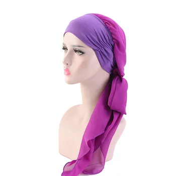 

Hair Ties Women's Chiffon Ribbon Scarf Hat Elastic Headband Fashion Chemo Caps Muslim Long Bandanas Hair Accessories for Ladies