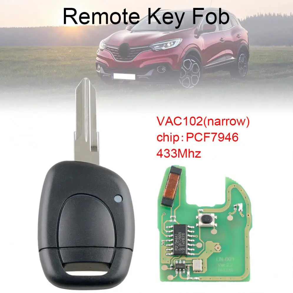 433 МГц 1 кнопочный Автомобильный Дистанционный ключ с чипом PCF7946 и лезвием VAC102 подходит для Renault