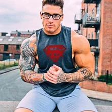 Супермен хлопчатобумажные рубашки без рукавов майка Мужская Фитнес рубашка мужская фуфайка для бодибилдинга тренировки Тренажерный зал Фитнес Мужчины