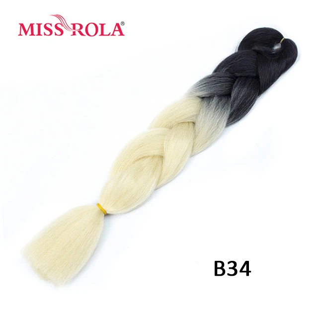 Miss Rola Synthetic Support Wholesale 100g 24 Inch Jumbo BraidsPink Green Yellow High Temperature Fiber Ombre Hair Extensions B34