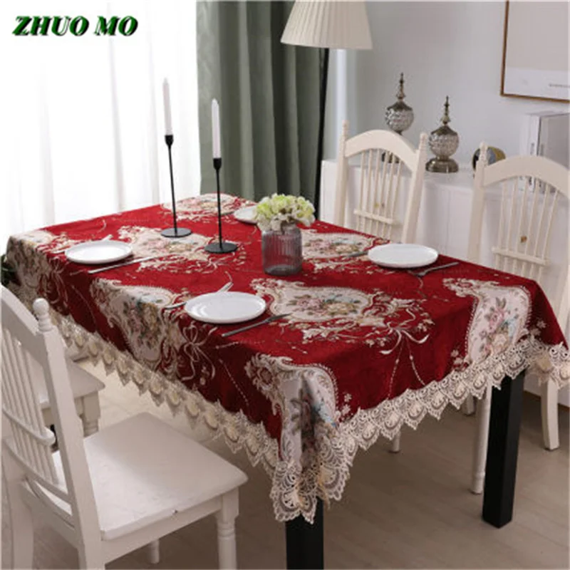 

Embroidered Jacquard Chenille Tablecloth, Rectangular Table Cloth for Wedding Banquet, Luxury Table Cover for Home Decoration