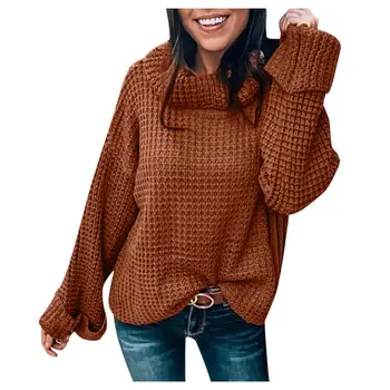 

Womens Plain High-Collar Knitted Autumn Winter Sweater Long Sleeves And Loose Sweat Blouse With New Brand
