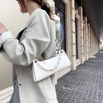 

Pearl Women Handbags Vintage Classic Elegant Ladies Small PU Leather Crossbody Shoulder Bag Shoulder Bag Female Totes