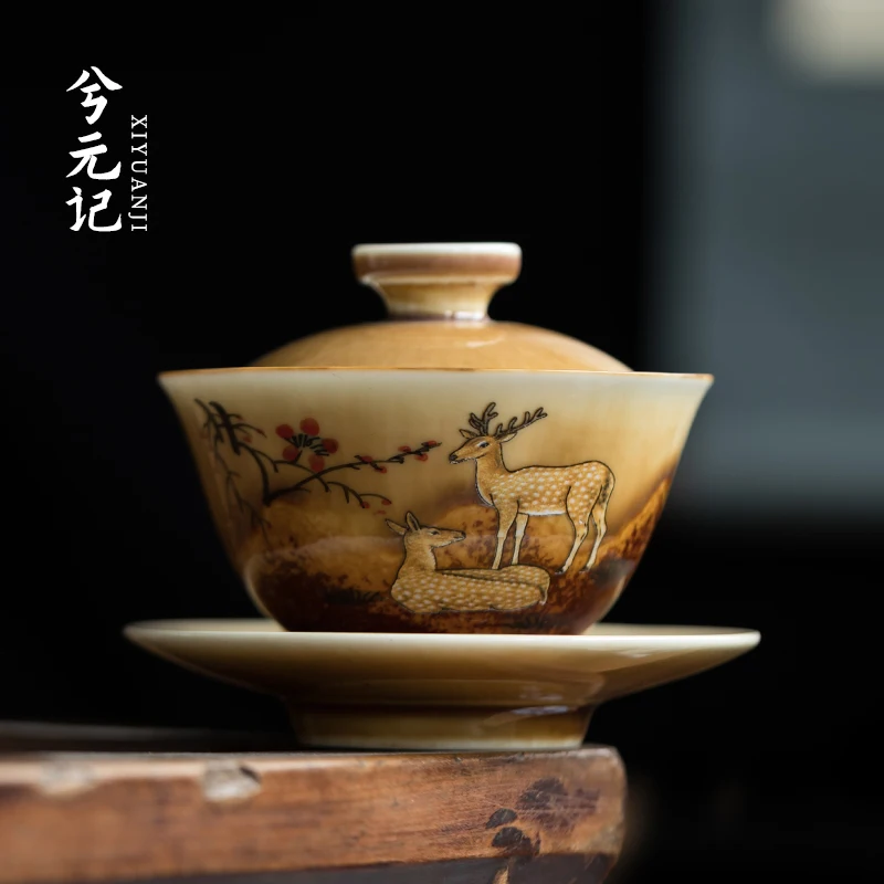 

Ручная роспись оленя крышка чашка чайная чашка Одиночная негорячая домашняя керамическая большая чаша чай чаша высокого класса подарочная коробка