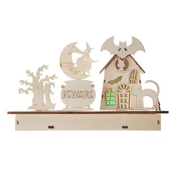 

Halloween Decorations Wooden House Witch Cat with LED Light Ornaments Home Party Supply