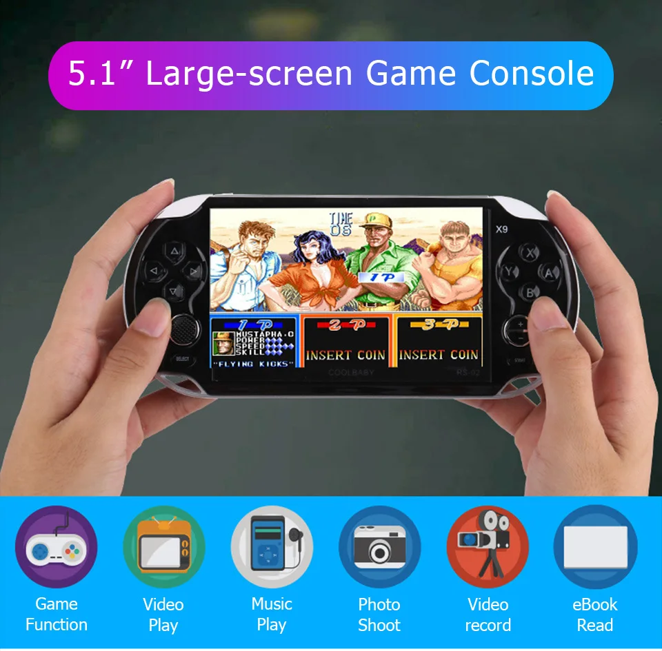 Nostalgic NES Handheld Game Console CoolBaby X9 Video Game Player 5.1inch large screen built-in 3000games