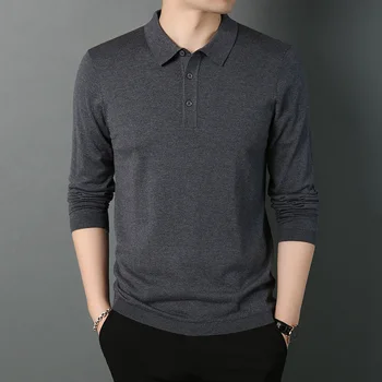

2020 new spring and autumn lapel long-sleeved t-shirt men's business casual bottoming shirt ws138