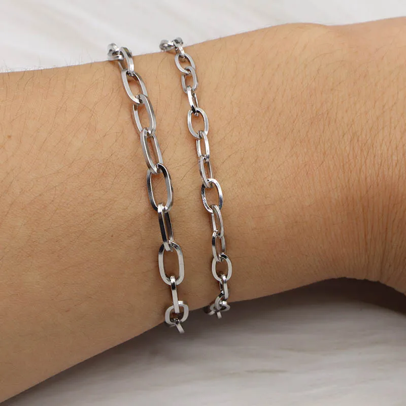 Bracelet Jewelry 3.7-4.7mm Long Cross Square Rolo Cable Stainless Steel Link Chain Steel Color Vintage for Women Unisex