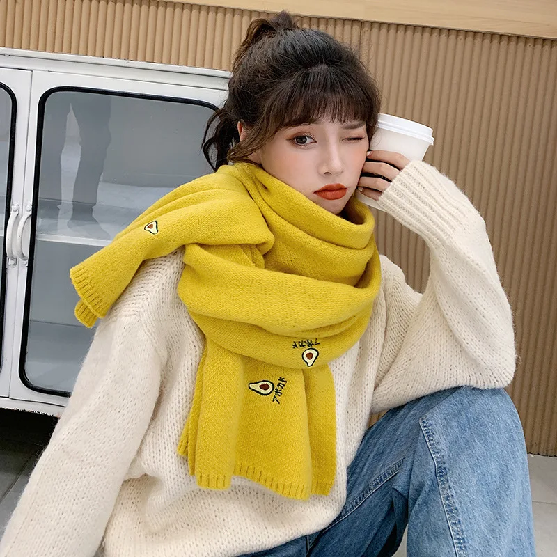 

2019 NEW Winter thicken warm knitted wool scarf for women shea butter embroidery Joker girl scarfs wool shawls and wraps