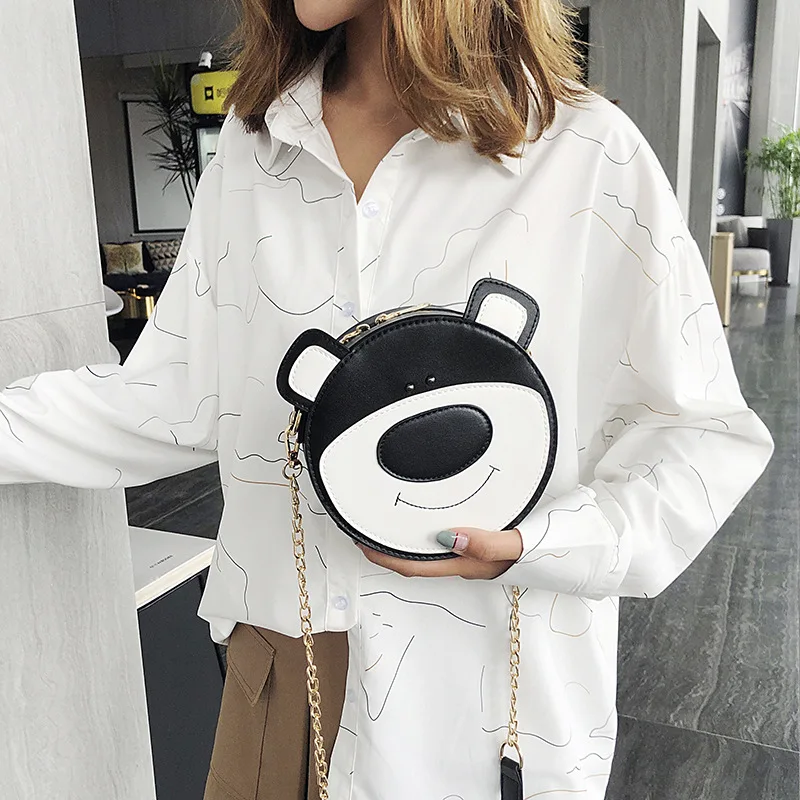 

Women Cute Round Leather Shoulder Bags Sweet Color Cartoon Rabbit Bear Circular Handbags For Teenage Girl Lovely Crossbody Bags