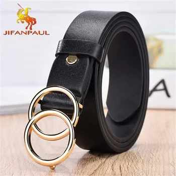 Designer's famous brand leatherhigh quality belt fashion alloy double ring circle buckle girl jeans dress wild Accessories 2021 1
